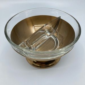 Bronze and Glass Mid Century Modern Split Bowl (2 pieces) by Saxton Inc